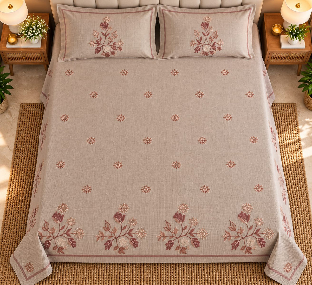 Vienna Rosewood Tulip bedsheet top view