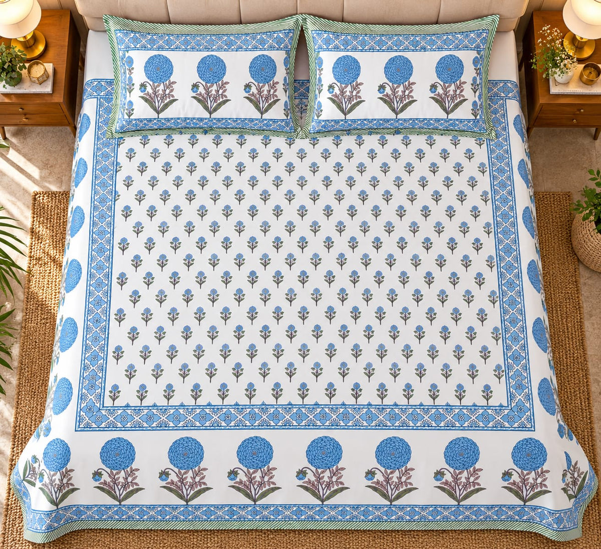 Neel Genda Heritage Border 210 TC Cotton Bedsheet by ChapaSSyahii