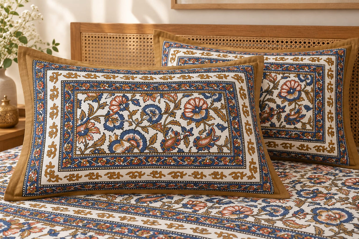 Indigo Rust Floral Vine pillow covers close-up
