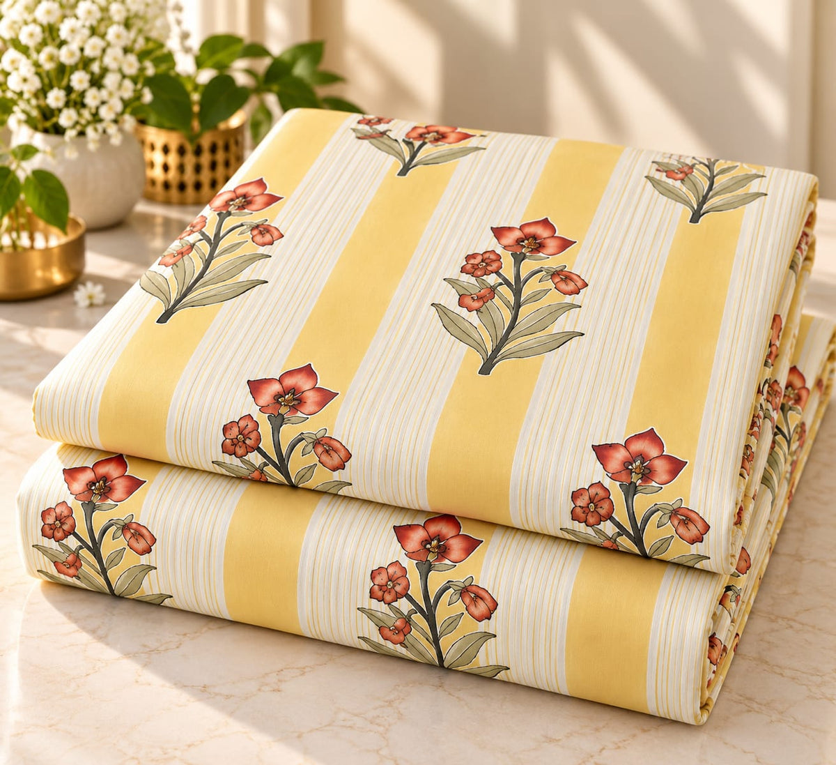 Haldi Rekha Phool Buti 210 TC Cotton Bedsheet by ChapaSSyahii