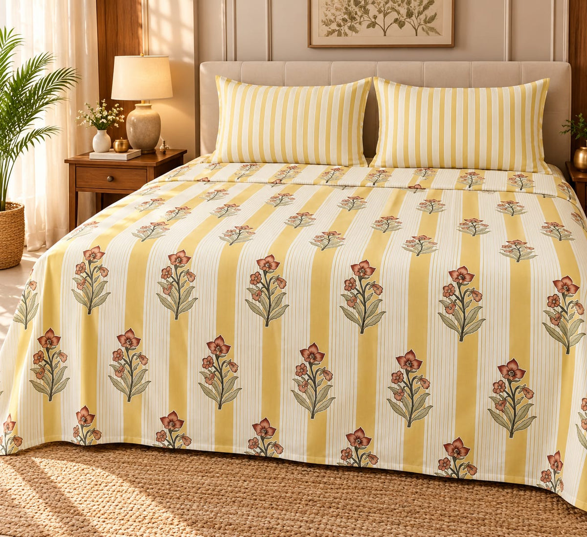 Haldi Rekha Phool Buti 210 TC Cotton Bedsheet by ChapaSSyahii