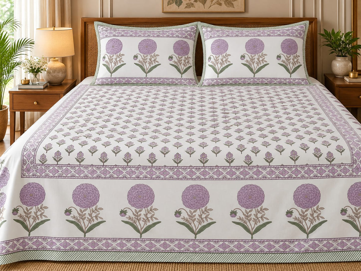 Lavender Genda Heritage Border 210 TC Cotton Bedsheet by ChapaSSyahii