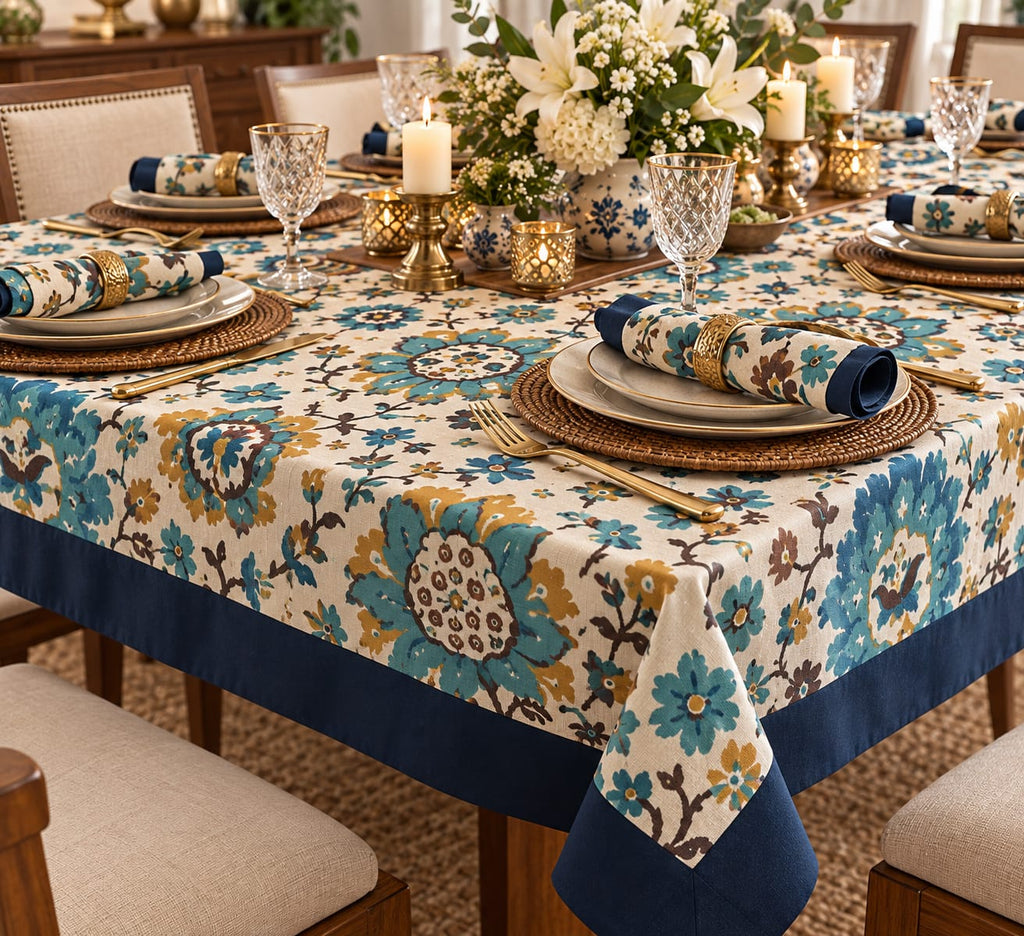 Turquoise Medallion Floral 8 seater table cover