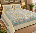 Yellow Green Floral Jaal Handblock Cotton Super King Bedsheet detail collage