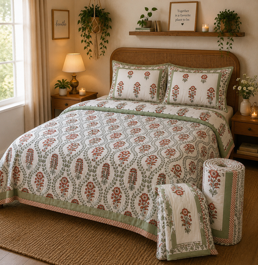 Surkh Bel Floral Dohar and Bedsheet Combo