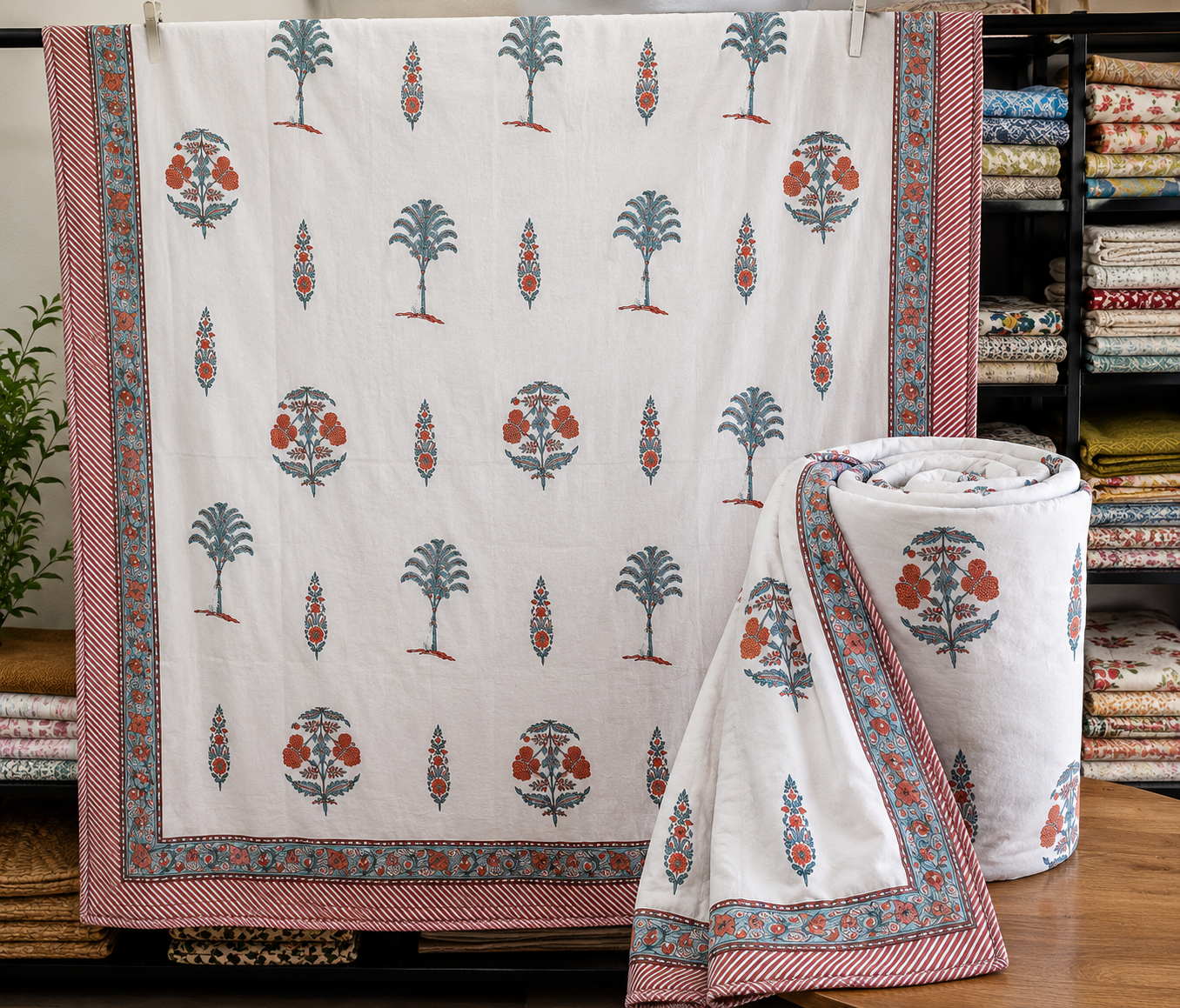 Terracotta Boota Dohar and Bedsheet Combo