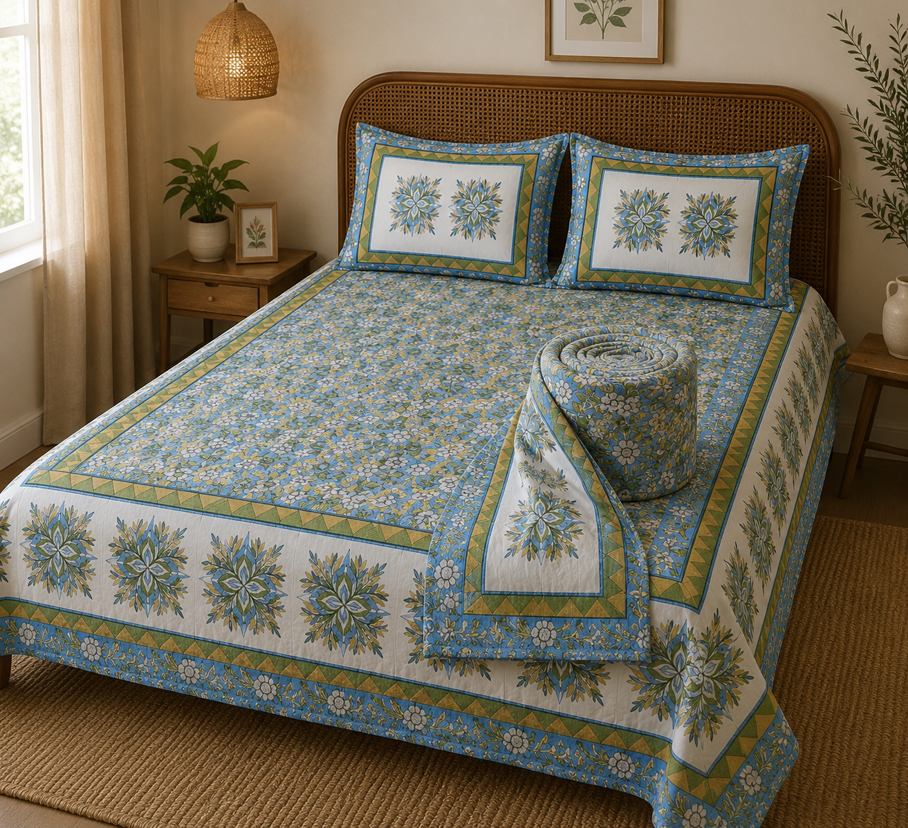 Neel Kamal Floral Dohar and Bedsheet Combo