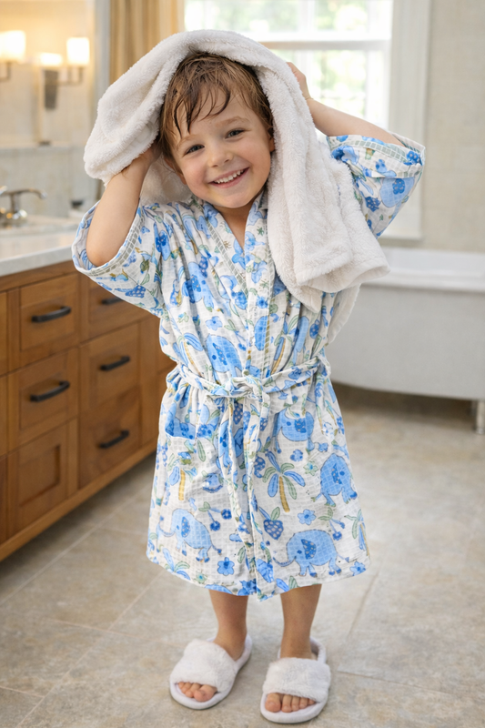 Kids Animal Adventure Cotton Waffle – Blue
