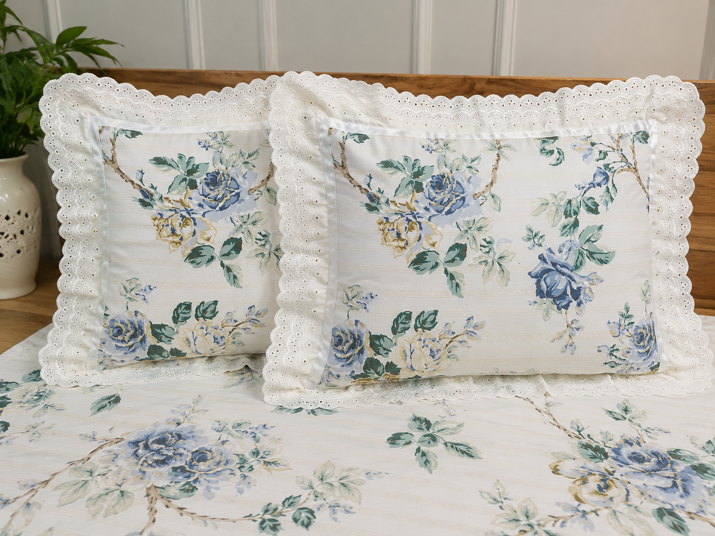 Wedgwood Blue Garden - Cotton King Size Bedsheet - ChapaSSyahii