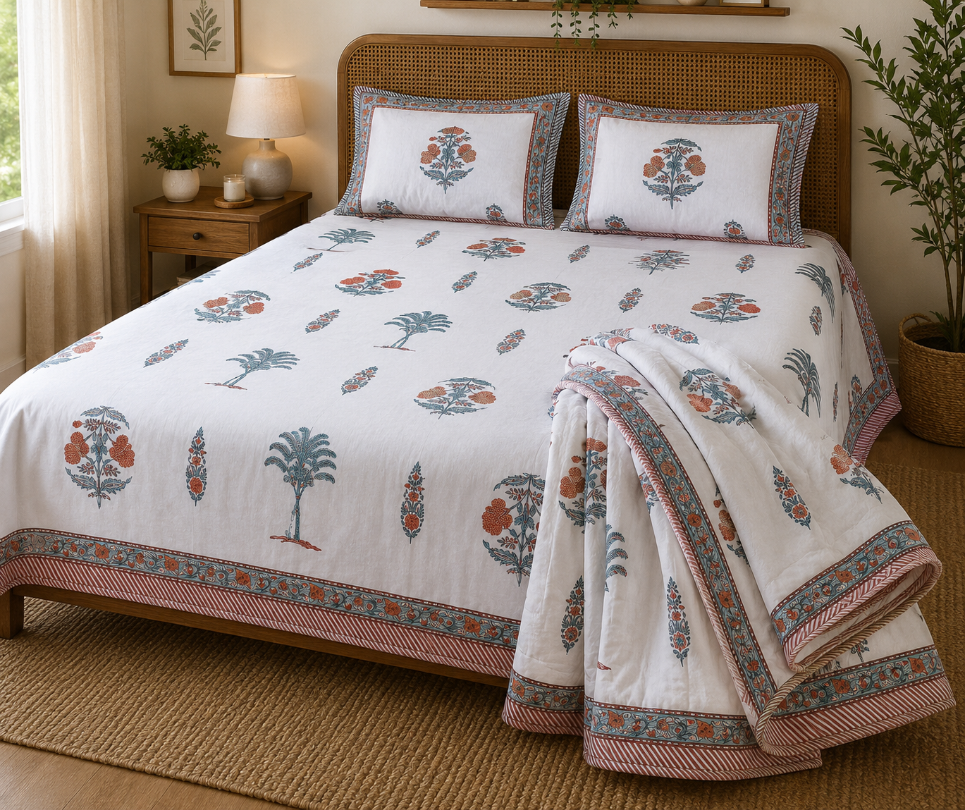 Terracotta Boota Dohar and Bedsheet Combo