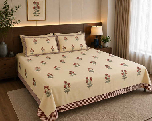 Gulnaar Buti Classic 260 TC Cotton Bedsheet - Bedsheet Set - ChapaSsyahii