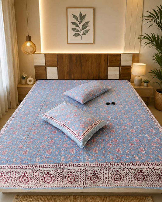 Gulnaar Sky Bloom 260 TC Cotton Bedsheet - Bedsheet Set - ChapaSsyahii
