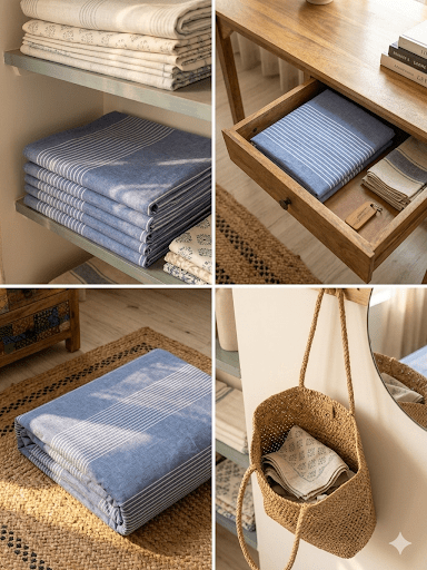 Indigo Blue Stripe Handloom Bedsheet Set - Bedsheet Set - ChapaSsyahii
