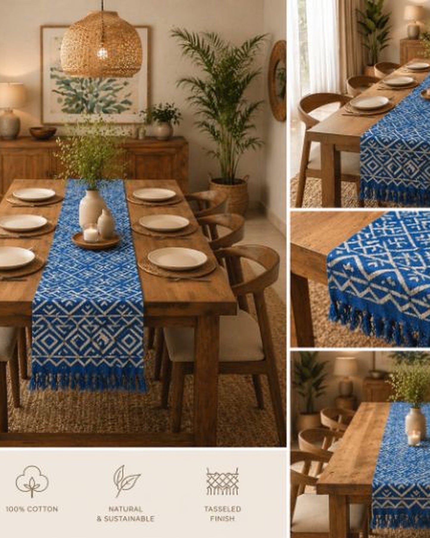 Indigo Ikat Diamond - Table Runner - ChapaSsyahii