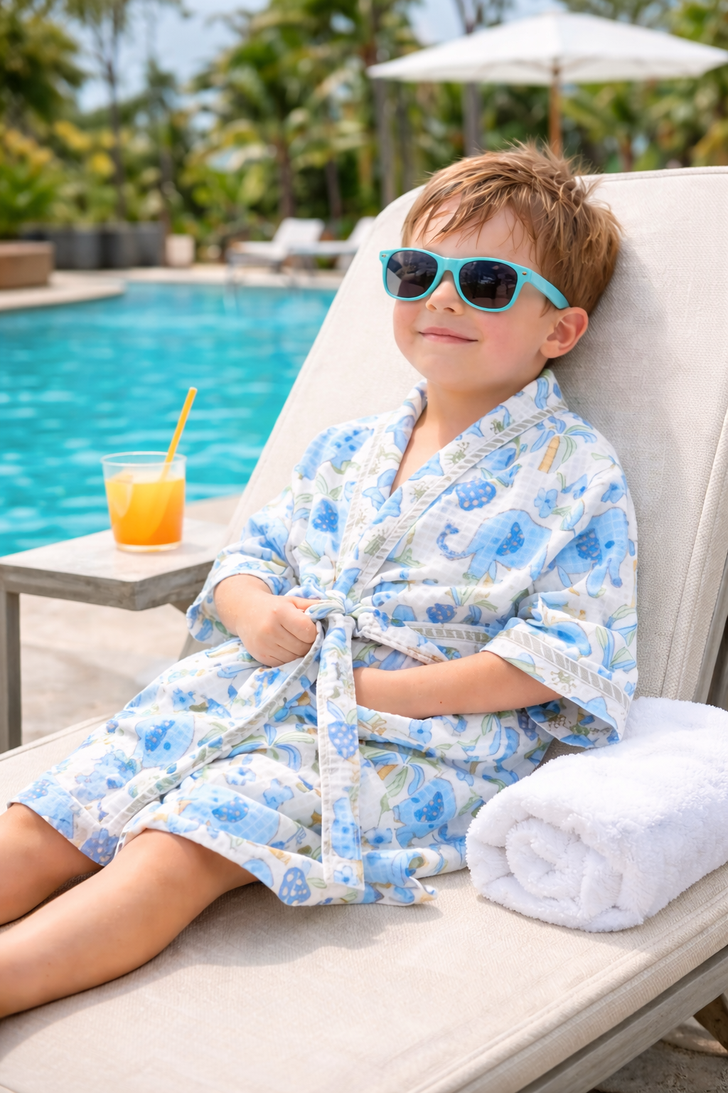 Kids Animal Adventure Cotton Waffle – Blue - Kids Bathrobe - ChapaSsyahii
