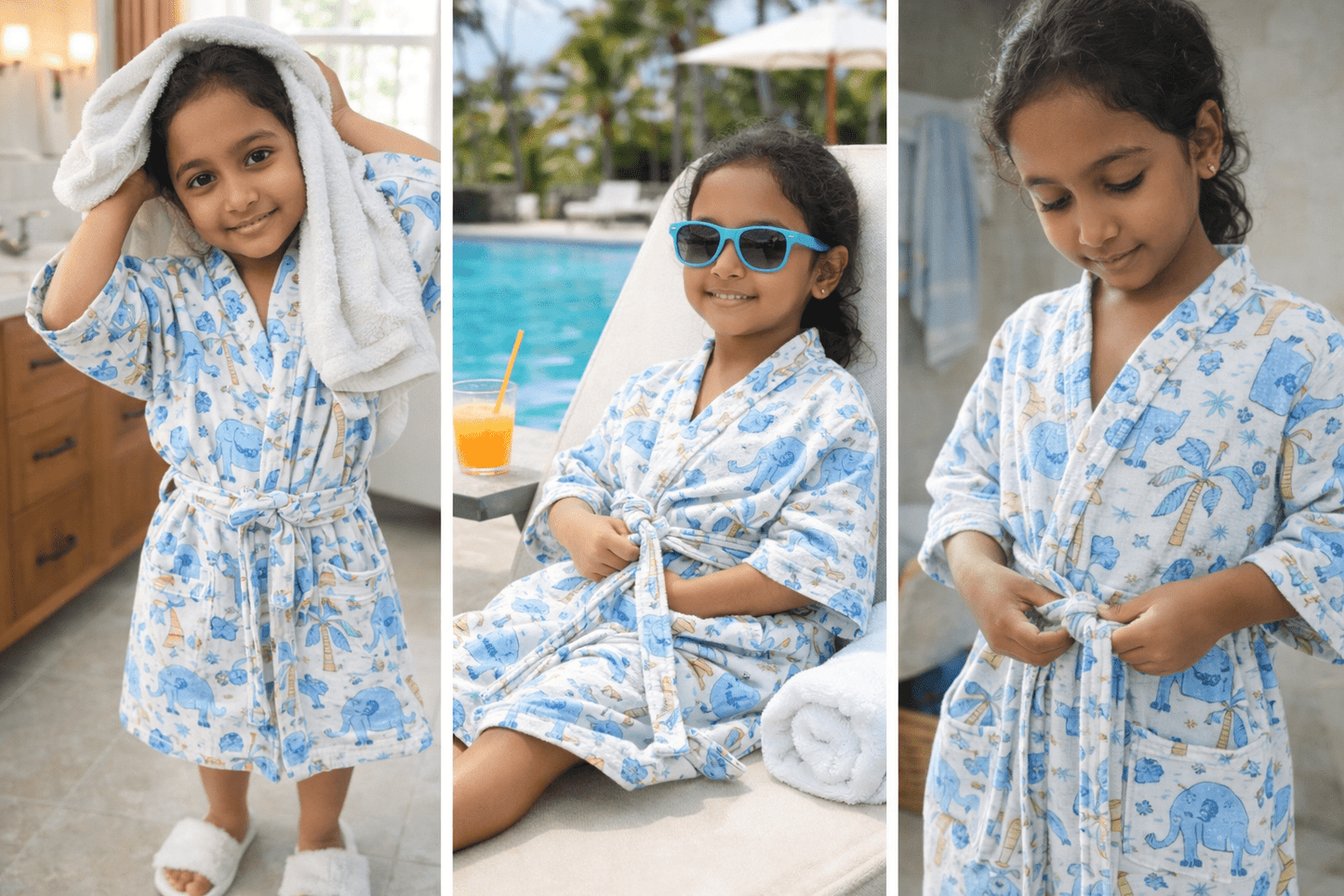 Kids Animal Adventure Cotton Waffle – Blue - Kids Bathrobe - ChapaSsyahii