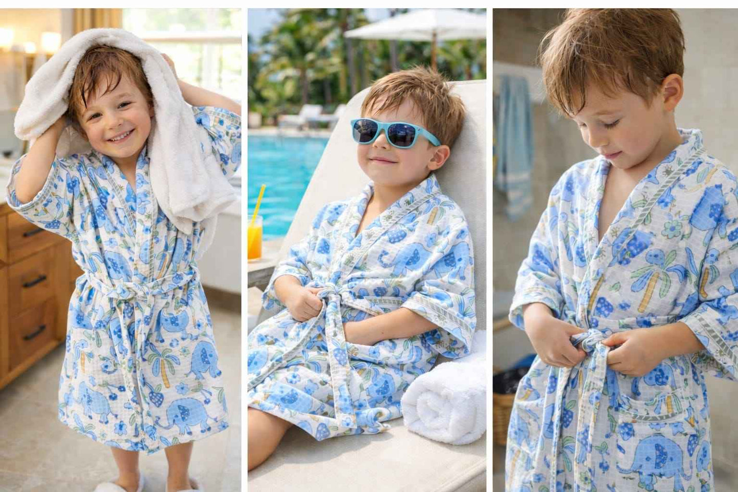 Kids Animal Adventure Cotton Waffle – Blue - Kids Bathrobe - ChapaSsyahii
