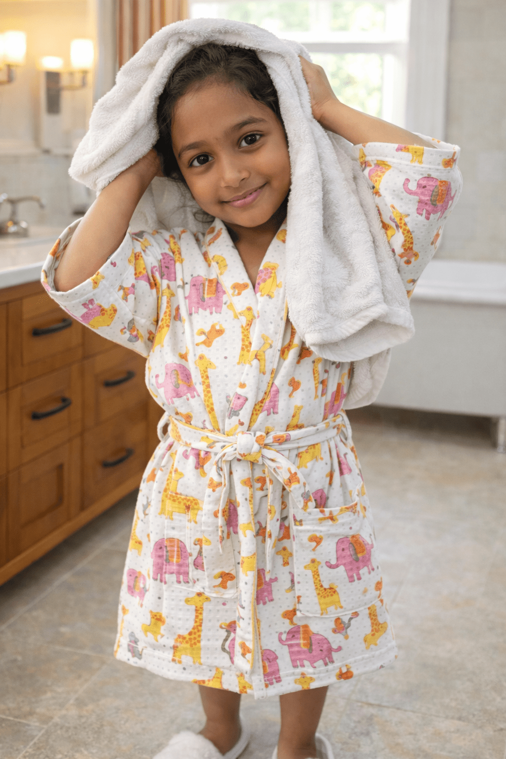 Kids Animal Adventure Cotton Waffle - Yellow - Kids Bathrobe - ChapaSsyahii