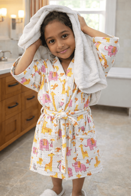 Kids Animal Adventure Cotton Waffle - Yellow - Kids Bathrobe - ChapaSsyahii