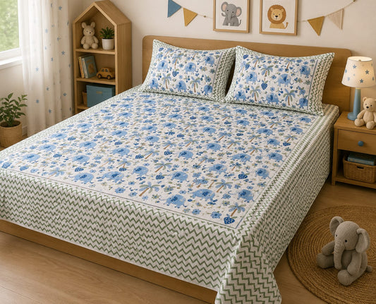 Kids Bedsheet King Size 100% Cotton – Blue Elephant Print - Kids Bedsheet - ChapaSsyahii