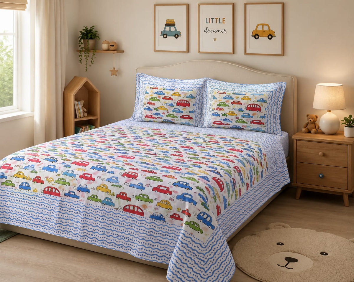 Kids Bedsheet King Size 100% Cotton – Colorful Car Print - Kids Bedsheet - ChapaSsyahii