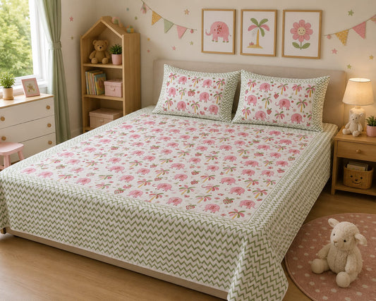 Kids Bedsheet King Size 100% Cotton – Pink Elephant Print - Kids Bedsheet - ChapaSsyahii