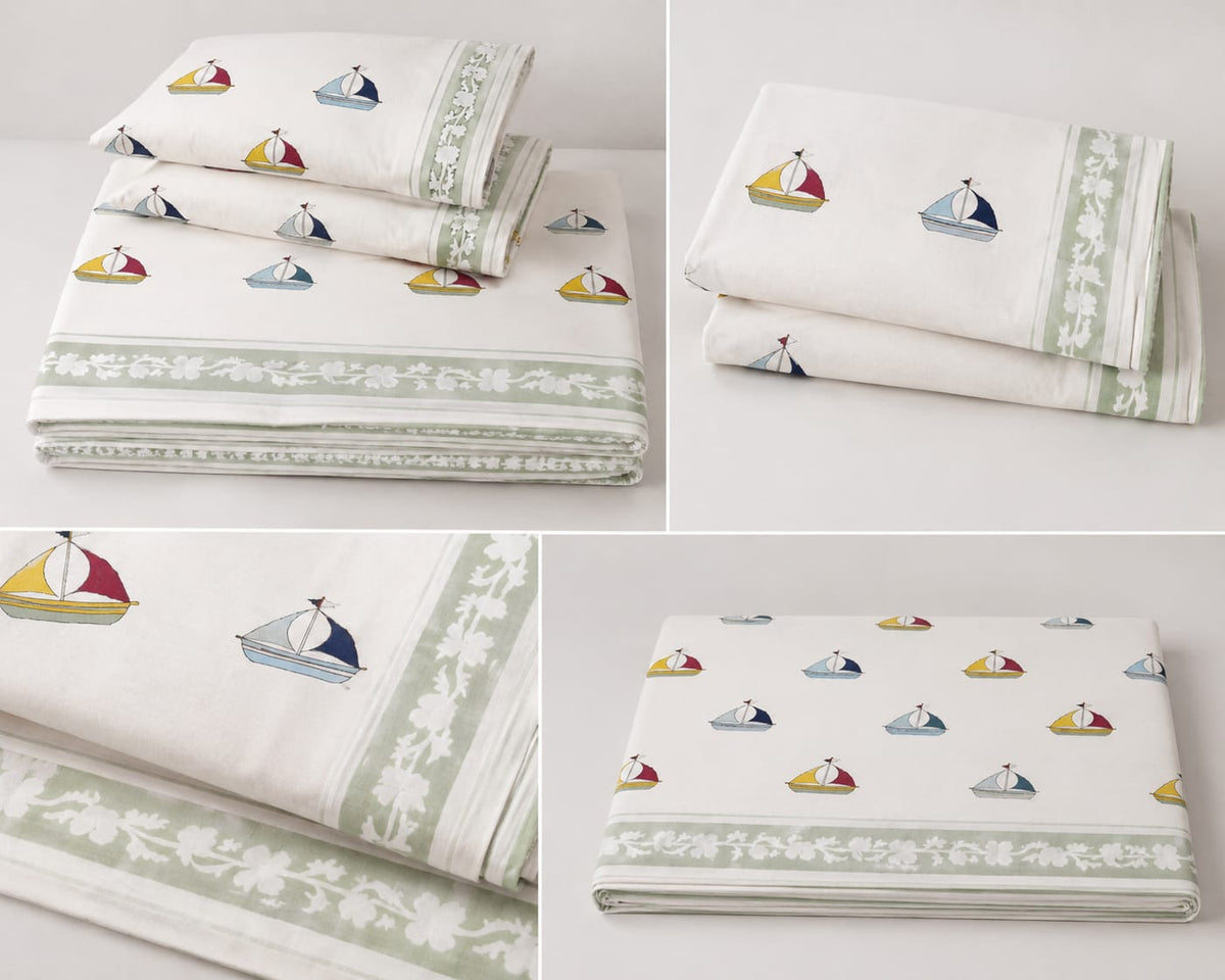 Kids Bedsheet King Size 100% Cotton – Sailboat Print - Kids Bedsheet - ChapaSsyahii