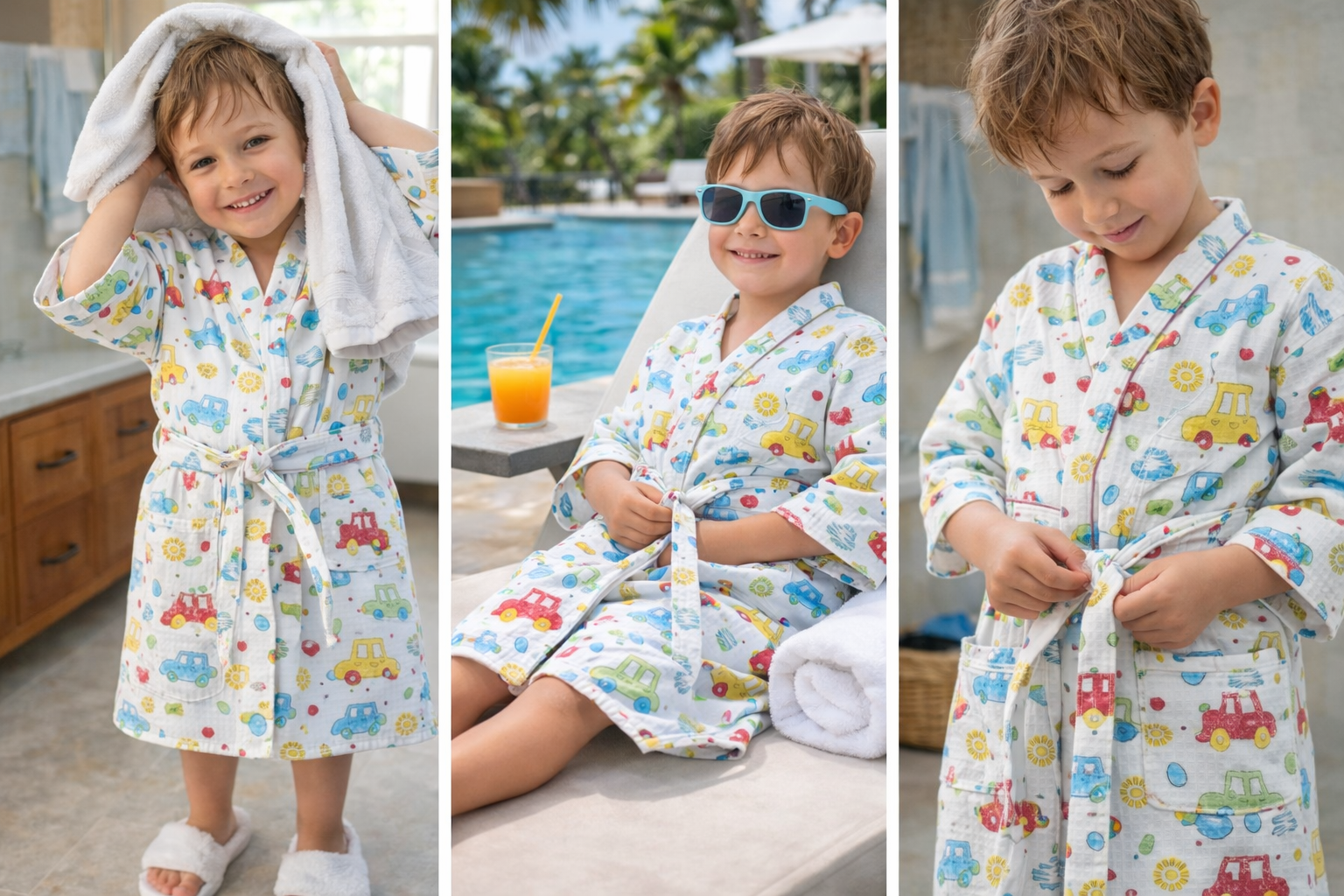 Kids Vehicle Print Cotton Waffle - Kids Bathrobe - ChapaSsyahii