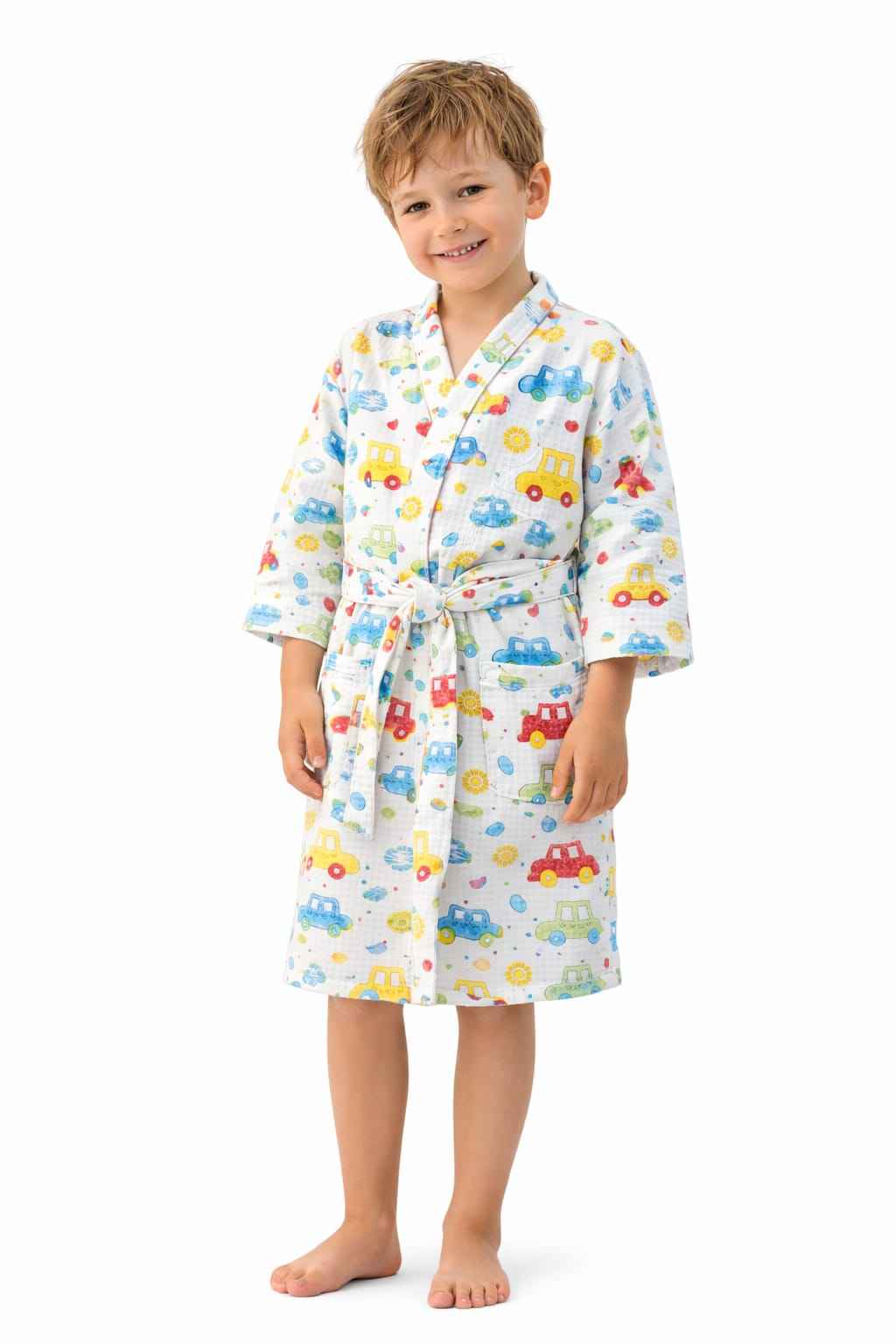Kids Vehicle Print Cotton Waffle - Kids Bathrobe - ChapaSsyahii
