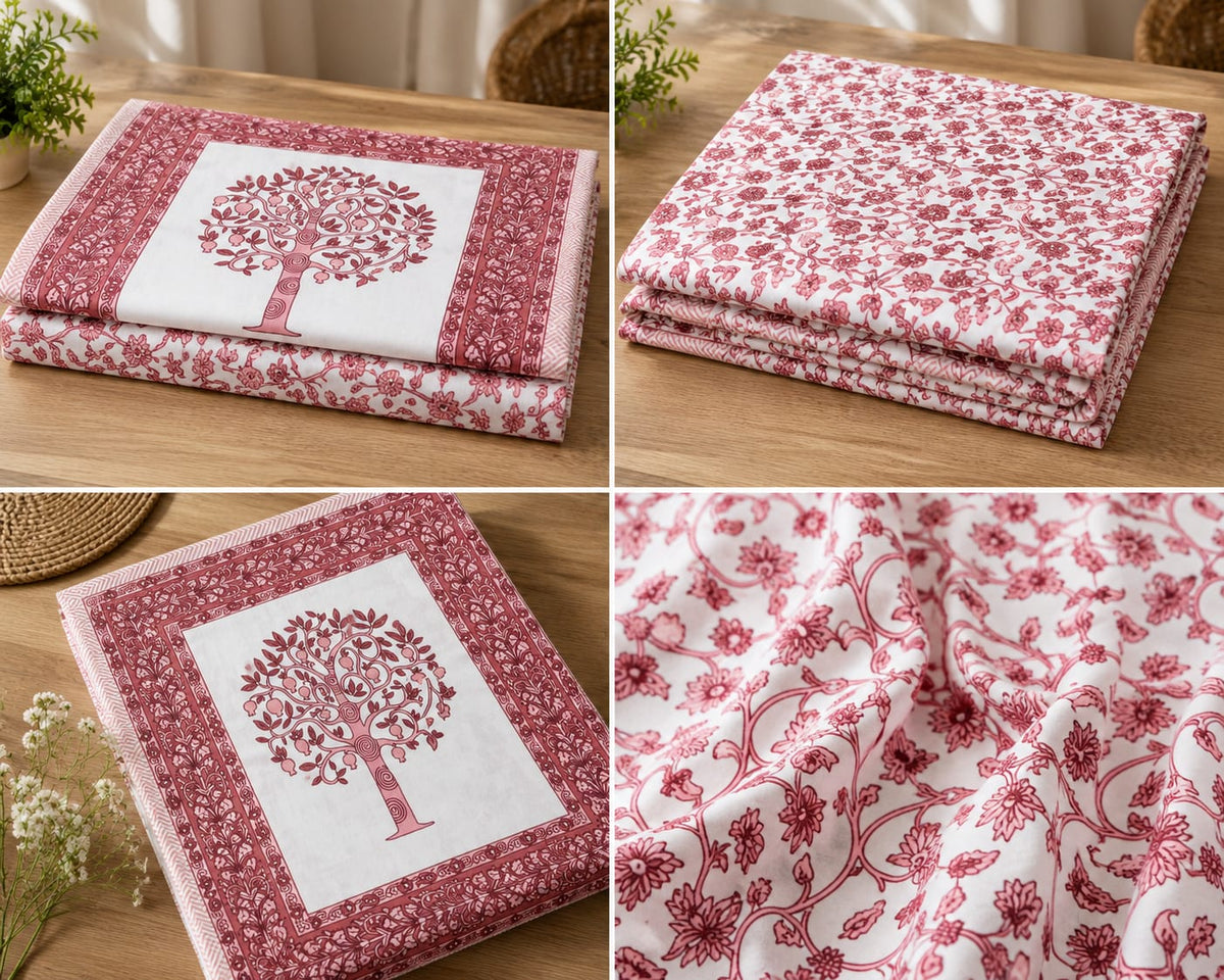 Laal Vriksha Kalamkari Single Bedsheet – 100% Cotton | 240 TC - Single Bedsheet - ChapaSsyahii