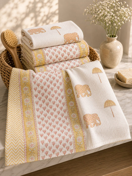 Lotus Elephant Waffle Towel - Bath Towels - ChapaSsyahii