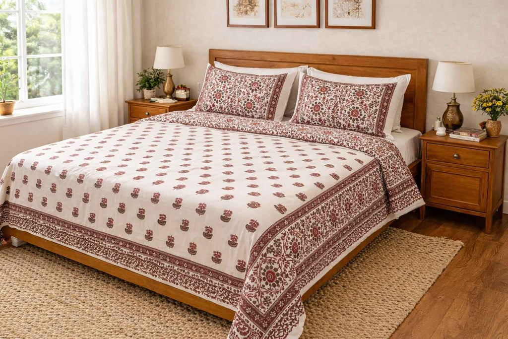 Maroon Floral Buti - Bedsheet Set - ChapaSsyahii
