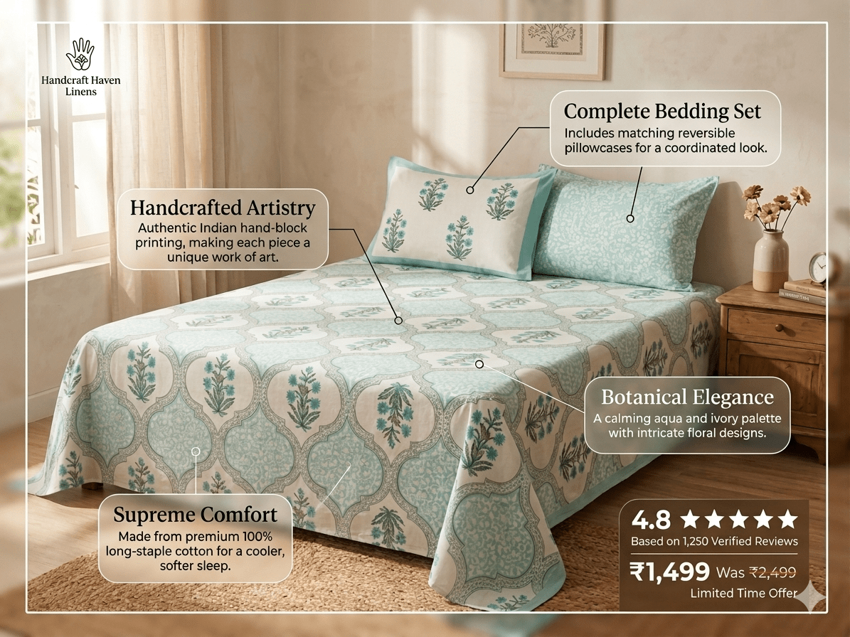 Mint Gulnaar Floral - Bedsheet Set - ChapaSsyahii