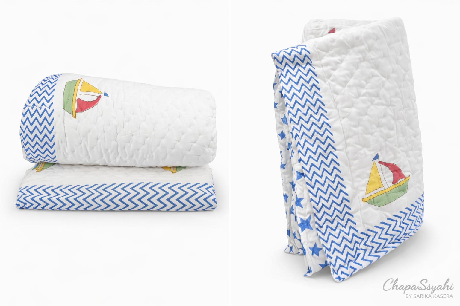 Multi Sailboat Pattern (Sky Blue Border) - Comforters - ChapaSsyahii