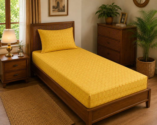 Mustard Grid Handloom Single Bedsheet - Single Bedsheet - ChapaSsyahii