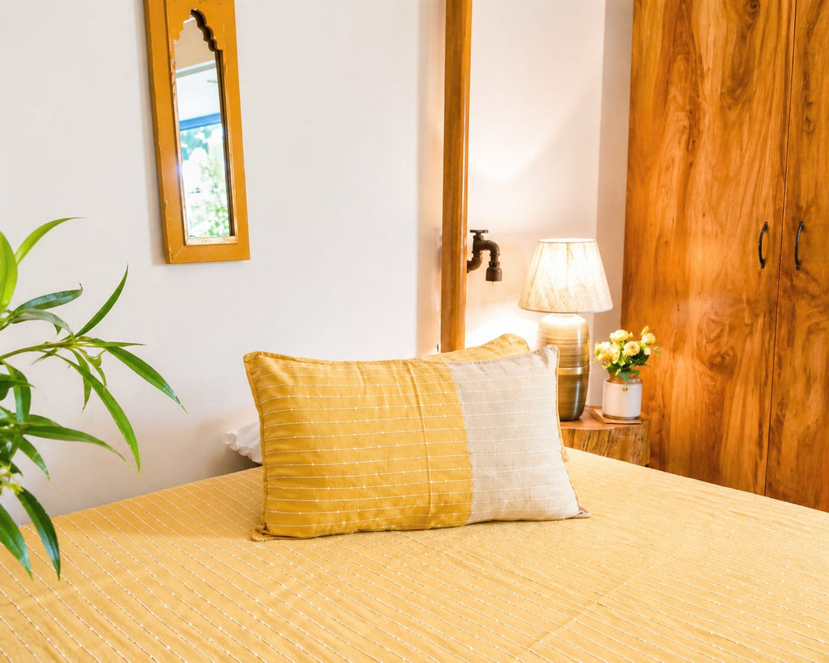 Mustard White Stripe Handloom Bedsheet Set - Bedsheet Set - ChapaSsyahii