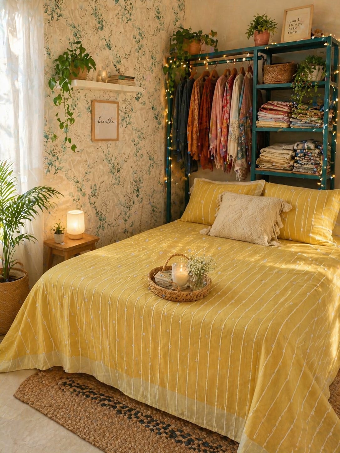 Mustard White Stripe Handloom Bedsheet Set - Bedsheet Set - ChapaSsyahii