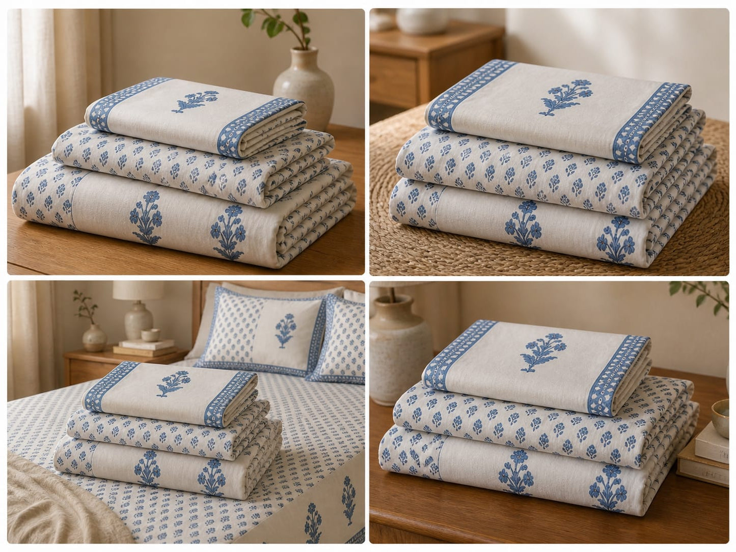 Neel Buti Handblock Floral King Size Bedsheet - Bedsheet Set - ChapaSsyahii