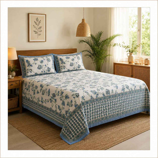 Neel Pushp Jaal 260 TC Cotton Bedsheet - Bedsheet Set - ChapaSsyahii