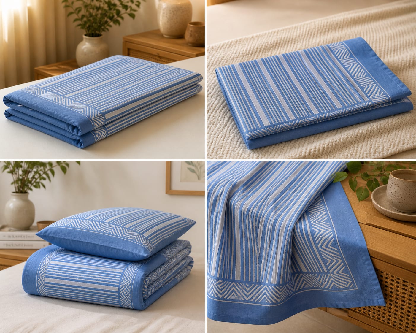 Neel Rekha Handblock Stripe King Size Bedsheet - Bedsheet Set - ChapaSsyahii