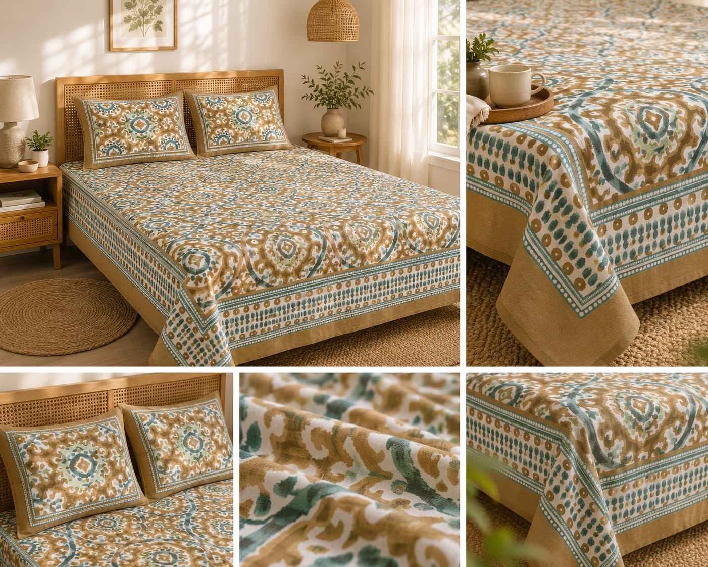 Ochre Aqua Medallion Bedsheet - Bedsheet - ChapaSsyahii