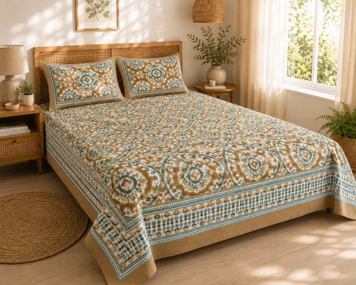 Ochre Aqua Medallion Bedsheet - Bedsheet - ChapaSsyahii