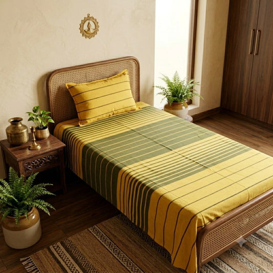 Olive Stripe Handloom Single Bedsheet - Single Bedsheet - ChapaSsyahii