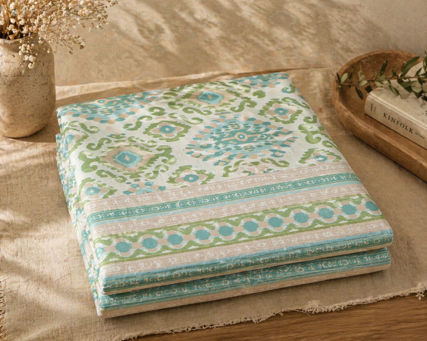 Olive Teal Ikkat Bedsheet - Bedsheet - ChapaSsyahii
