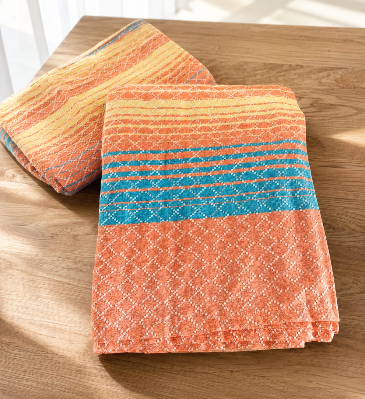 Peach & Blue Multistripe Handloom Bedsheet Set - Bedsheet Set - ChapaSsyahii