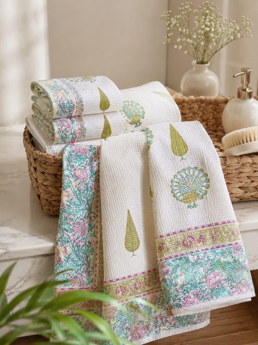 Peacock Bloom Waffle Towel - Bath Towels - ChapaSsyahii