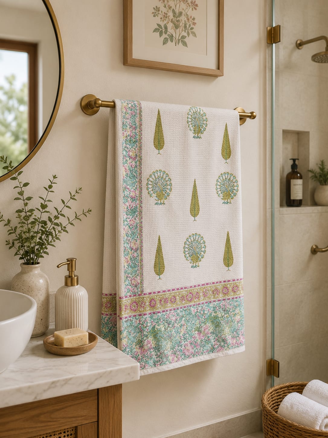 Peacock Bloom Waffle Towel - Bath Towels - ChapaSsyahii