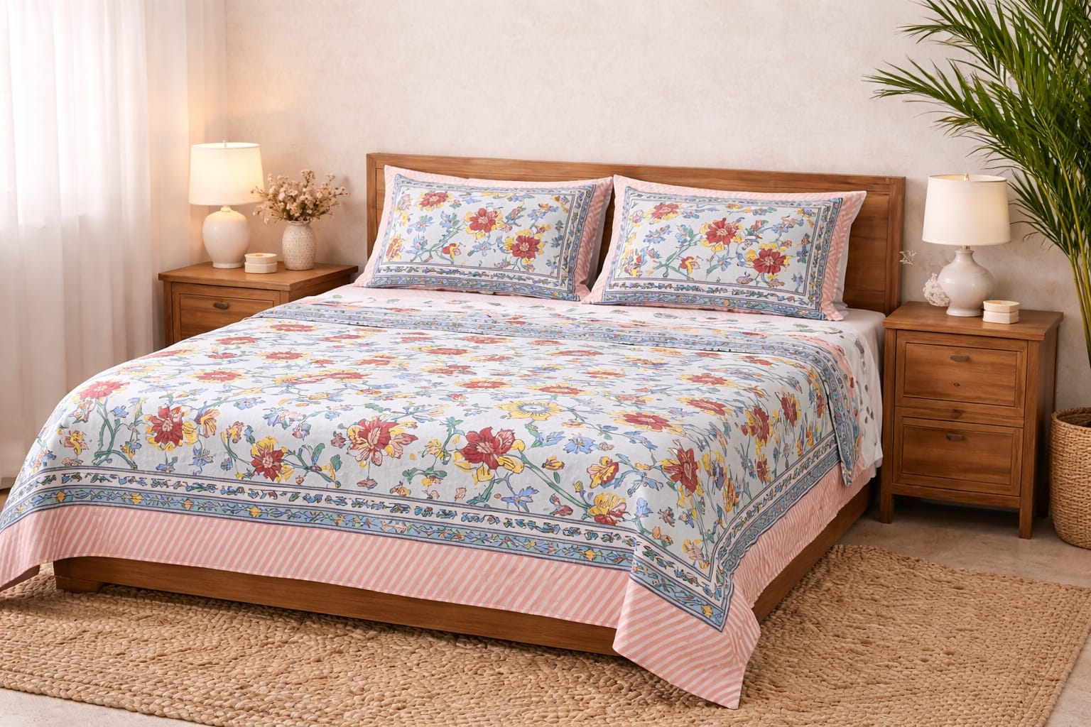 Phoolrang Jaipuri Bloom - Bedsheet Set - ChapaSsyahii