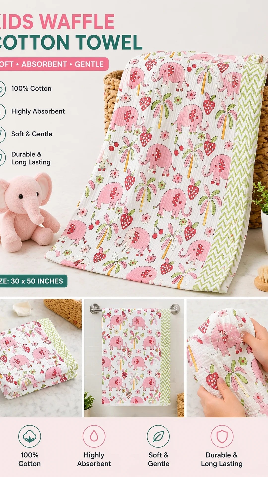 Pink Elephant Garden Towel - Bath Towels - ChapaSsyahii