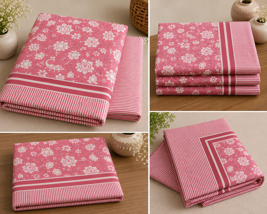 Pink Floral Cotton King Size Bedsheet Set with 2 Pillow Covers | 100% Cotton | 225x275 cm | ChapaSSyahii - Bedsheet Set - ChapaSsyahii